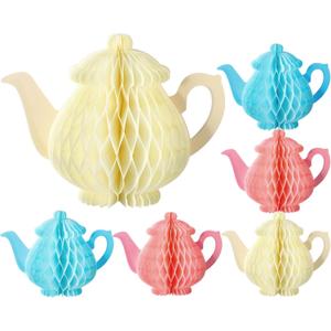 Wettarn 6 Pcs Floral Tea Party Decorations Spring Teapot Honeycomb Centerpieces for Birthday Party Princess Tea Party Table Centerpieces Decor for Summer Wedding Women Shower Tissue Supply