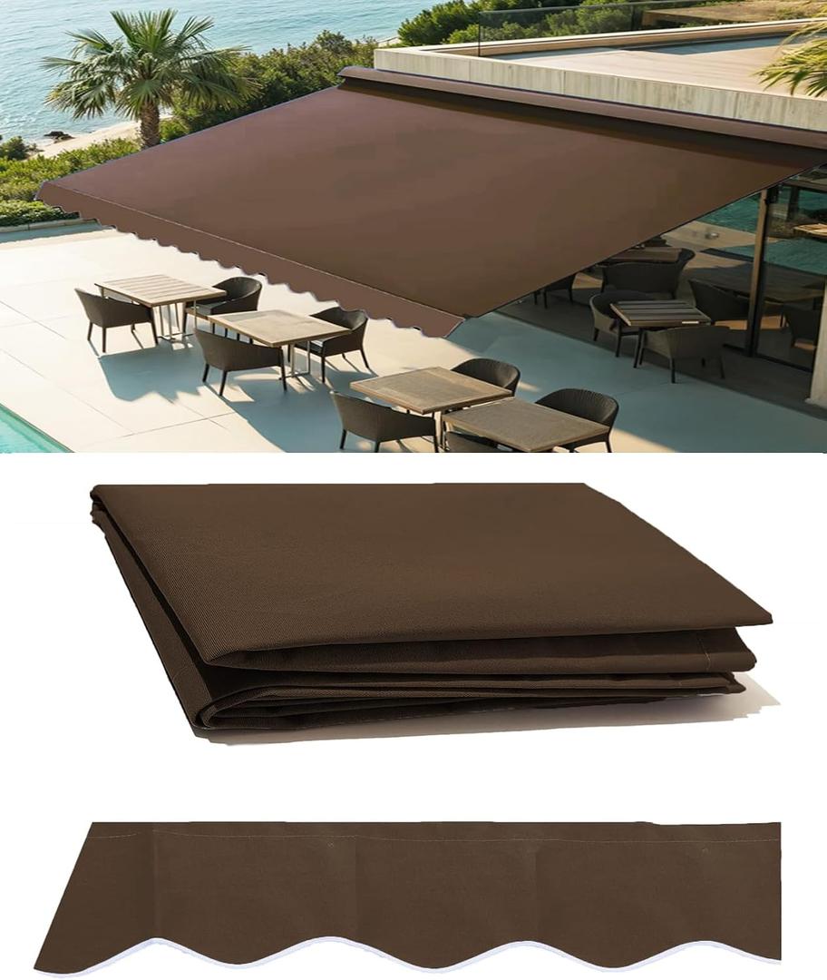 10' x 8' Retractable Patio Awning Replacement Fabric Cloth, Durable Exterior Sunshade Canopy Cloth, Reinforced Multi-Purpose Waterproof Protective Awning Cover, Brown