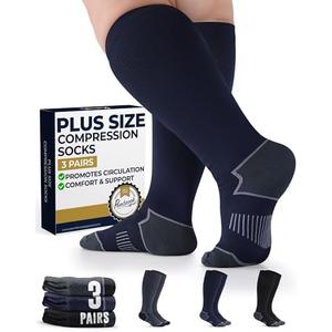 Pembrook Plus Size Compression Socks for Women Wide Calf - 3 Pairs, 20-30mmHg Extra Wide Calf Compression Socks, Up to 4XL