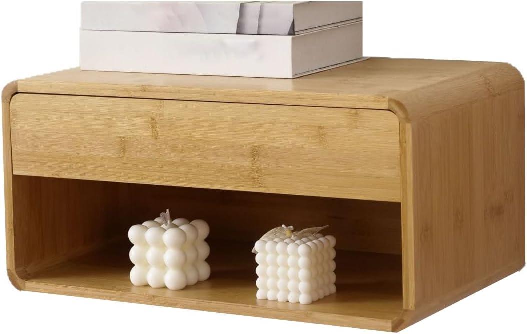 Floating Nightstand Wall Mounted Storage Drawers Shelves Bedside Table Trinket Display Shelf 18.1" x 9.8" x 8.2", Wood Color