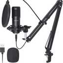 Sudotack USB Streaming Podcast PC Microphone, 192KHz/24Bit Studio Cardioid Condenser Mic Kit with Sound Card, Boom Arm, Shock Mount, Pop Filter, for Skype, YouTuber, Karaoke, Gaming, Recording