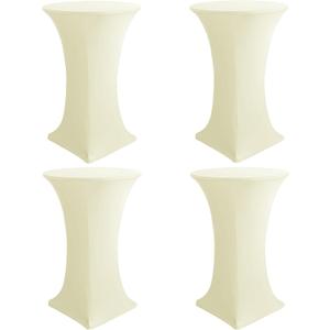 HolidayIdeas Cocktail Table Covers, 4 Pack - Fitted Stretch Spandex Square Corners Cocktail Tablecloths (Butter Cream, Fit for 30"-32" Diameter x 43" Height Tables)