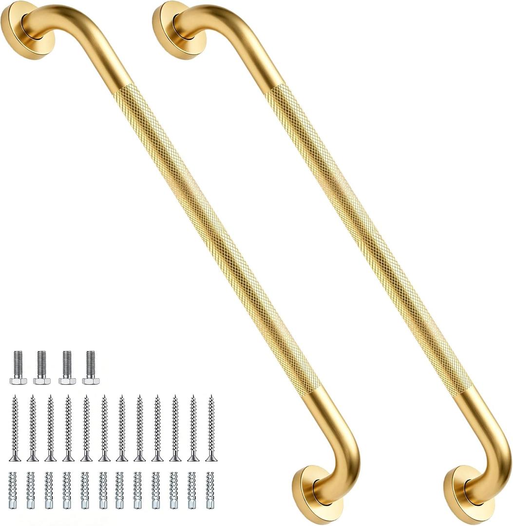 24 Inch Shower Grab Bar 1.25" Dia, 2 Pack Gold Anti Slip Bathroom Grab Bar, 304 Stainless Steel Knurled Handicap Grab Bars, Safety Support Handrail,Bath Shower Handle for Elderly Injury Senior