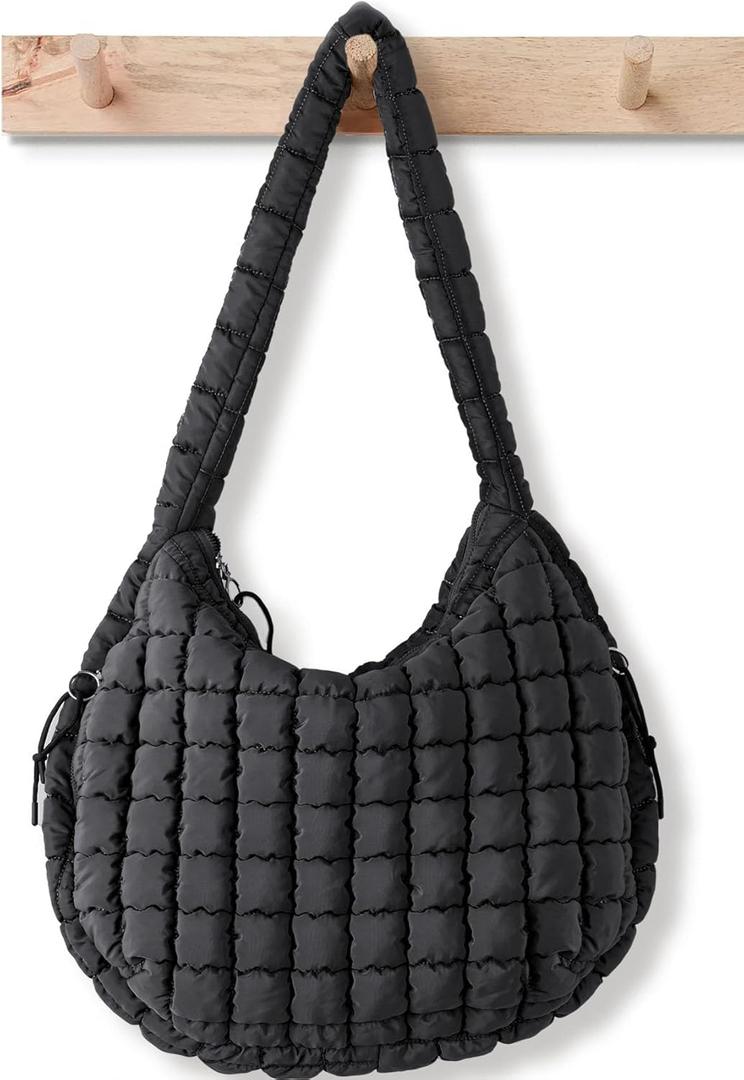 Puffer Tote Bag for Women Large Quilted Tote Bag Quilted Carryall Bag Soft Puffy Crossbody Bag Hobo Handbags Puff Purse (Medium, Black)