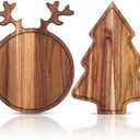 Umigy 2 Pcs Christmas Charcuterie Boards Christmas Tree Wooden Cutting Board with Handle Antler Acacia Wood Cute Cutting Board for Cheese Fruit Bread Salad Vegetables Snack Dessert