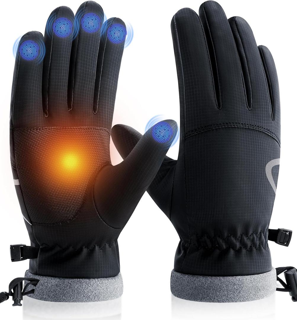 PULIOU Winter Waterproof Thermal Gloves for Men Women, Cold Weather Windproof Ski Snow Gloves with Touchscreen Fingers for Running Cycling Hiking Driving (Small, Black-style 1)