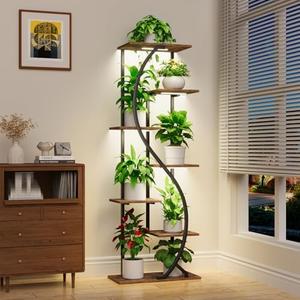 MJOMKN 59" Tall Plant Stand with Grow Light Indoor, 7 Tiered Metal Plant Shelf, S-Shaped Flower Display Stand, Corner Storage Shelf for Living Room, Patio, Balcony Decor