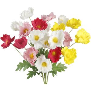 5 Pcs Artificial Poppies Flowers Artificial Silk Poppy Flowers with Stems Real Touch Faux Poppy Spring Flower for Home Wedding Decorations Floral Arrangement Table Centerpiece