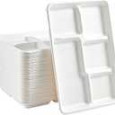 Vplus 100% Compostable 5 Compartment Paper Plates, 100 Pack, 12.5 x 8.6 inch Disposable School Lunch Trays, Eco-Friendly Bagasse Plates for Buffet, and Party