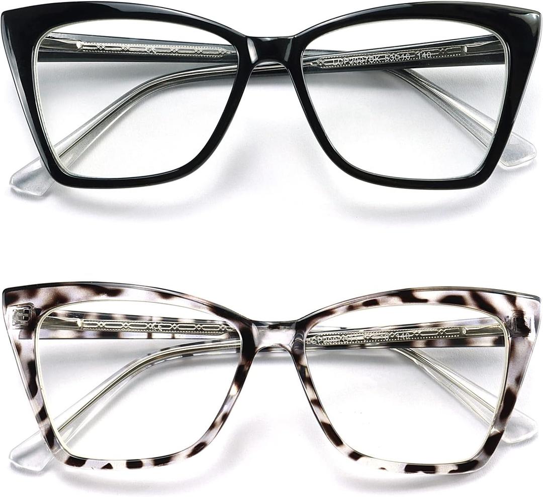 Trendy Premium Reading Glasses for Women Oprah Style Computer Readers Anti Blue Light with TR90 Unbreakable Frame (2007 Black + Tortoise)