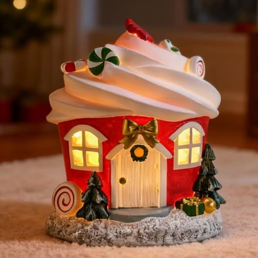 Christmas Village House-Cupcake Collectible Buildings Decor - Indoor Candy House with LED Lights for Christmas Home Decor Gifts