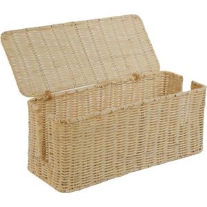 PEMAR Natural Rattan Wicker Cable Management Box, Cable Organizer, 2 Open Slots, Under Desk Cord Organizer, Cover & Hide Power Strips for TV Desk, Computer, Router, USB Hub (Bright Natural Color) (Coffee)