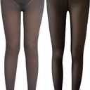 Delcast 2 Pairs Fleece Lined Tights WomenFake Translucent Thermal Sheer Thick Pantyhose Leggings for Winter (XL)