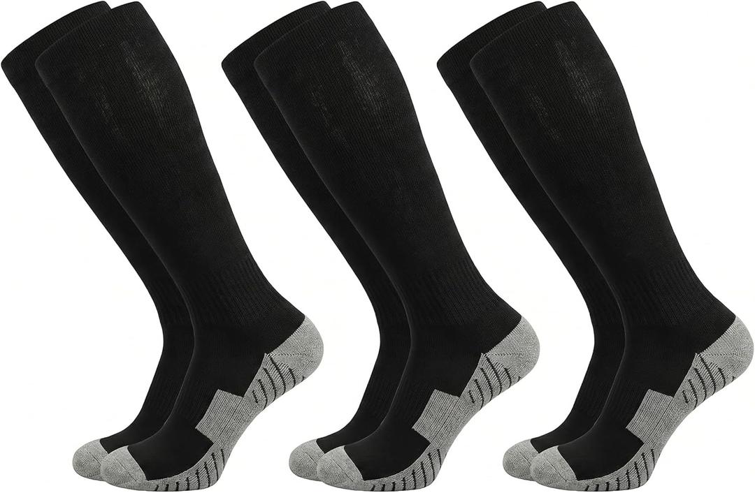 Thaplay Baseball Socks 3 Pairs for Kid Youth Adult Boys Girls Team Sport Athletic Soccer Cushion Breathable Softball Socks, X-Small, Black 3 Pairs