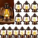 ROCEEI 12 Pcs Ramadan Eid Lantern Mini Bronze Gold Lanterns Decorative with LED Candles Small Eid Mubarak Decor Vintage Hanging Lantern Lights for Home Table Centerpiece Party Gift