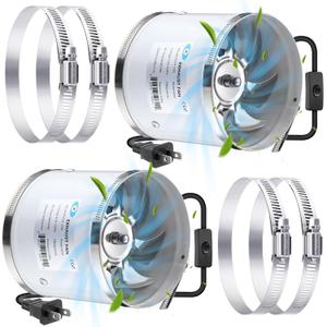 Dreyoo 6 Inch Inline Duct Fans 460 CFM, 2 Pack Quite Ventilation Exhaust Fans with Duct Clamps for Grow Tent, Mini Greenhouse, Basement, Bathroom, Low Noise
