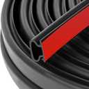 Rubber Door Seal Strip 40 Ft Rubber D-Shape Weather Stripping Self-Adhesive Frame Seal for Exterior Front Doors Jamb House Entry Frame Easy Cut to Size - Black