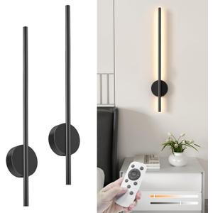 NIORSUN 27.6 Inch Battery Operated Wall Sconce Set of 2, Black Minimalism Rechargeable Wall Lights with Remote, 3CCT Dimmable Wireless Wall Lamp for Living Room Bedroom Hallway