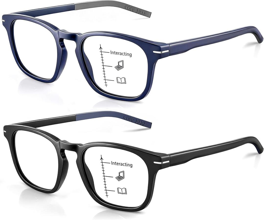 Missfive Versatile Progressive Multifocus Reading Glasses Men, Blue Light Blocking Anti UV Multifocal Computer Readers (3.00x)
