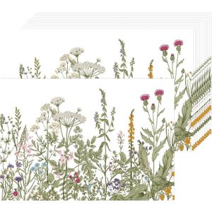 Vintage Wildflowers Floral Paper Placemats Disposable 50 Pack 16x 11 Inch Seasonal Wildflower Place Mats for Spring Summer Bridal Shower Wedding Birthday Party Supplies