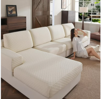 Couch Cover, Stretch Sofa Cover, Soft Seat Cushion Covers Washable, Sectional L Shape Sofa Slipcover, Wear Stain Resistant Pet Friendly Furniture Protector for Home(1 Back Cover, Ivory)