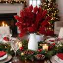 6 Pcs Christmas Artificial Velvet Glitter Magnolia Leaf Glittered Spray Picks 20" Fake Floral Leaf Branches Xmas Decoration for Christmas Tree DIY Crafts Gift Home Garden Decor(Burgundy)