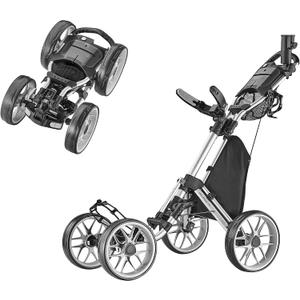 CaddyTek 4 Wheel Golf Push Cart - Caddycruiser One Version 8 1-Click Folding Trolley - Lightweight, Compact Pull Caddy Cart, Easy to Open