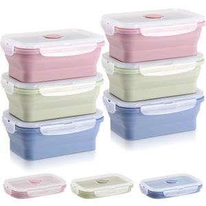 Mifoci 6 Pcs Silicone Containers for Food Collapsible Food Storage Containers with Airtight Lids Stacking Leftover Foods Storage Lunch Box for Freezer Microwave Dishwasher Safe(Morandi,18.6 oz)