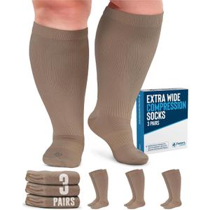 Doctor's Select 3 Pairs Plus Size Compression Socks Wide Calf - Up to 6XL | 20-30 mmHg Compression Socks for Women Wide Calf (XX-Large)