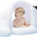 Baby Pool Swim Float with Canopy Inflatable Outdoor Swimming Ring Seat, Pink Flamingo Kids Infant Toddler from 6 Months to 48 Months