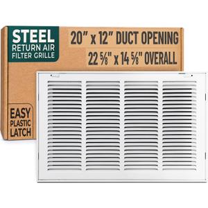 Fits 20x12 Duct Opening | Steel Return Air Filter Grille by Handua [Removable Door] for 1-inch Filters | Vent Cover Grill | White | Easy-to-Use Plastic Latches | Outer Dimensions: 22 5/8"W X 14 5/8"H