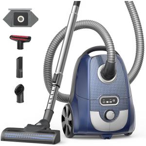 Aspiron Canister Vacuum, 1700W/45Kpa Bagged Vacuum Cleaner,4QT Dust Bag