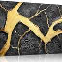DNIEOTU Abstract Wall Art for Living Room, Black and Gold Hand-Painted Canvas Wall-Decor for Bedroom, 3D Textured Paintings, Size 40 x 20 Inches
