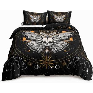 HOSIMA Butterfly Bedding Set for Girls Gothic Skull Boho Comforter Cover Decor for Bedroom, Sun and Moon Pattern Duvet Cover Twin Size.(No Comforter) (Twin 70"x86")