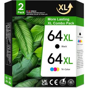 64XL Ink Cartridges Black and Color Replacement for HP 64 Ink Combo Pack for Envy Photo 7855 7858 7155 7120 Printer (2-Pack, Black/Tri-Color)