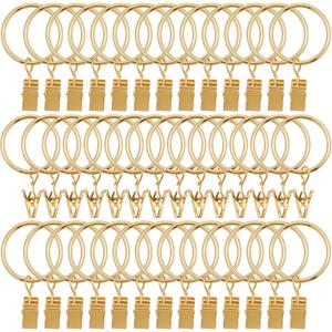 40 Pack Metal Curtain Rings with Clips, Drapery Clips with Rings, Curtain Hangers Clips, Drapes Rings 1.26 inch Interior Diameter, Golden