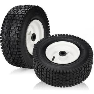 13x5.00-6 Lawn Mower Tires with Rim, Natural Rubber Turf Tire 4pr for Golf Carts, Hand Trucks, Wheelbarrows, Riding Lawn Mowers | 3" Centered Hub | Bore ID 3/4" | 400lbs Capacity (2PCS)