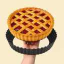 9.5 Inch Tart Pan 2.2 Inch Deep, Non-Stick Round Quiche Pan with Removable Bottom, Durable Carbon Steel Pie Pan for Cakes, Tarts, Pies and Mousse