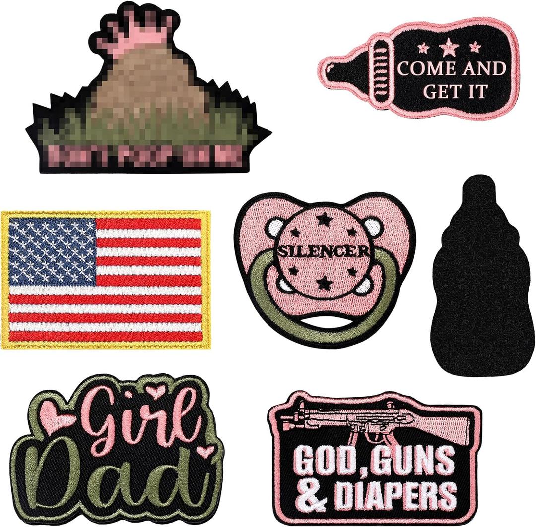 Maiteenly 6 Pcs Daddy Tactical Patches Hook and Loop Patch for Dad Tactical Patches Include Pacifier, Bottle, and Flag for Hats Coats Diaper Bags Father's Day Gift(Girl Daddy,Pink)