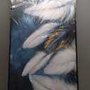 Mofutinpo Blue and Gold Wall Art Framed Navy Blue Decor for Living Room Feather Canvas Art Wall Pictures, Blue Bedroom Wall Decor Above Bed Pictures Wall Decor, Painting - Artwork for Walls 2448IN (48L" x 24W")