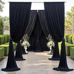 50ft12ft Black Backdrop Curtain for Wedding Parties, 10 Panels Wrinkle Free 12 FT Long Polyester Photo Backdrop Drapes Back Drop Cloth for Birthday Photography Background Party Backdrop Drapes