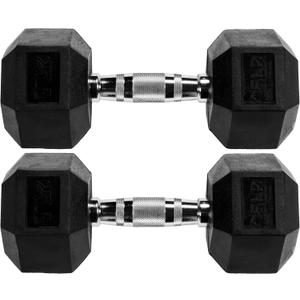 Fitvids Rubber Encased Hex Dumbbell, 25LB Pair