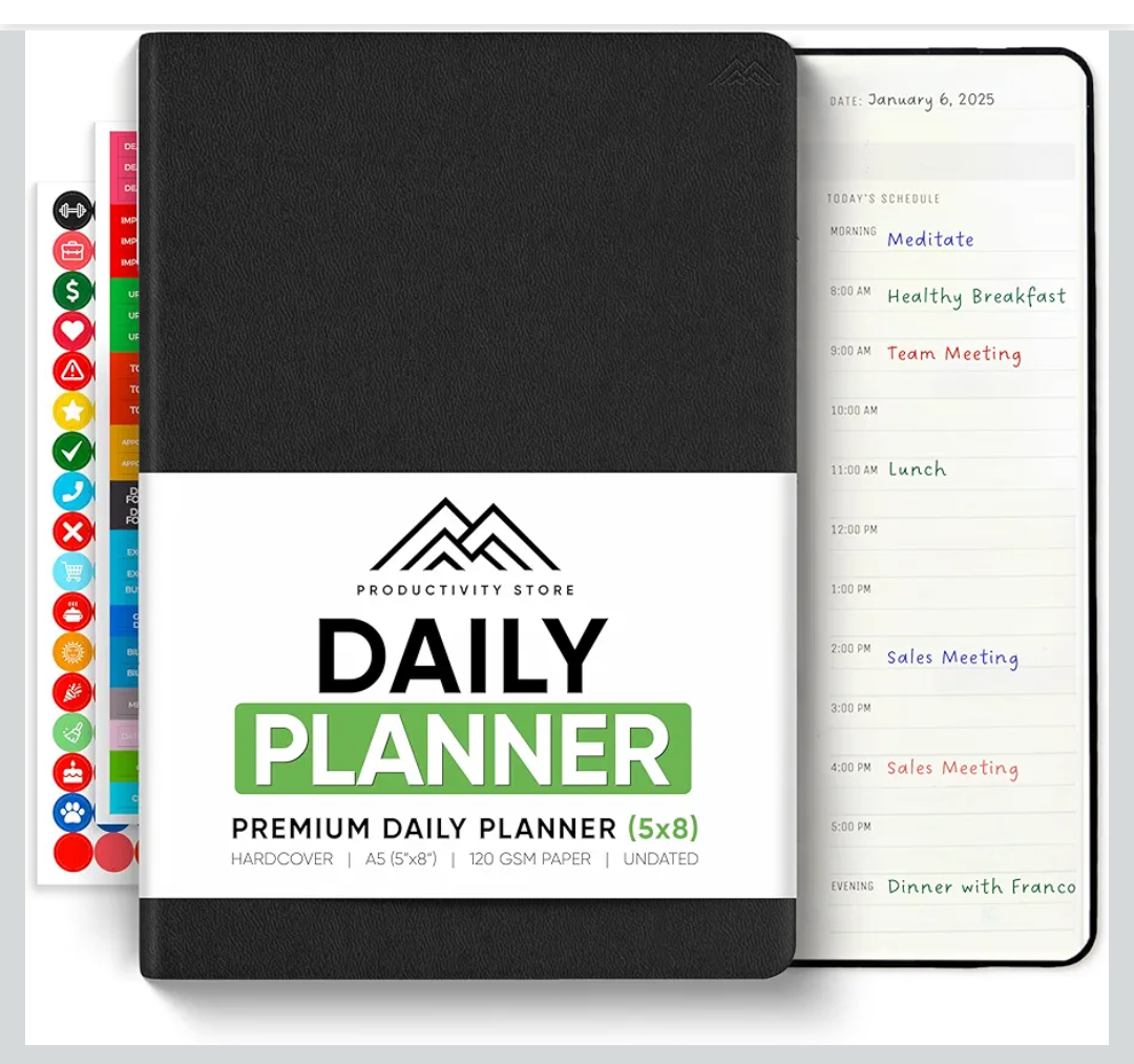 Daily Planner 2026 (5" x 8") - The Ultimate Daily Workflow Planner with Hourly Schedule & Task List to Achieve Your Goals by PRODUCTIVITY STORE (A5, Black)