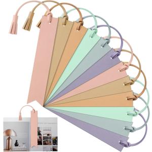 Panelee 12 Pcs Teacher Appreciation Gifts Bulk Pastel Leather Bookmarks with Tassel Bookish Book Lovers Gifts Handmade Engravable Blanks Leather Bookmark for Women Bookworm Back to School Supplies