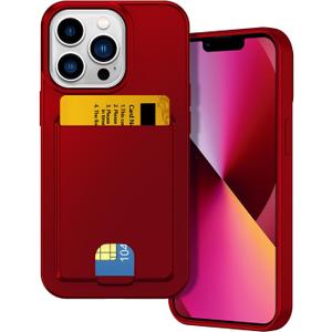 Petocase for iPhone 13 Pro Max Wallet Case 6.7in,Card Holder Slot Ultra Bling Slim Clear Flexible TPU Gel Rubber Silicone Protective Phone Case for Apple iPhone 13 Pro Max-Red