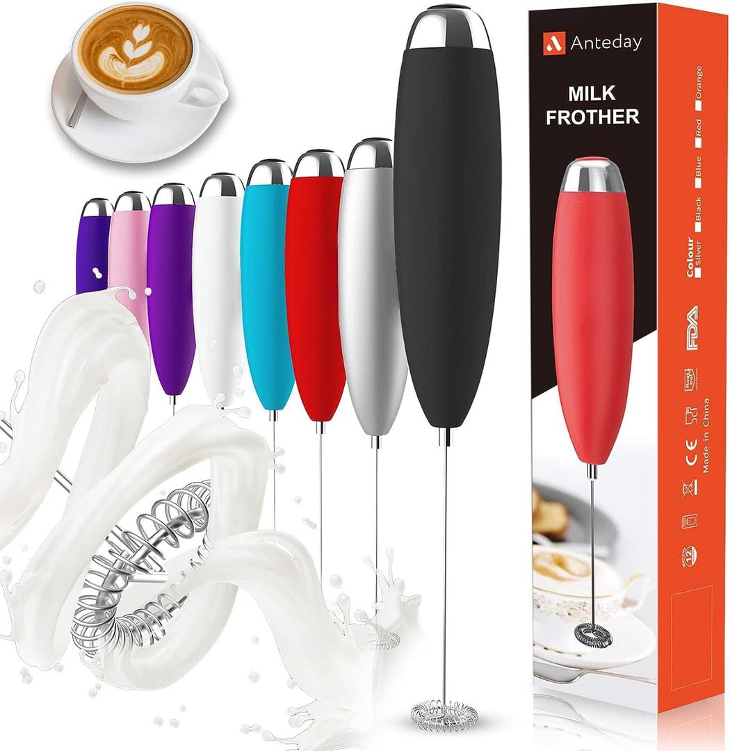 Anteday Electric Milk Frother Handheld, Quality Frother Wand for Coffee, Battery Operated (Not included) Drink Mixer Matcha Whisk, Functionality Foam Maker for Frappe Hot Chocolate, Cappuccino, Lattes (Black)