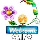 FOMOMDI Outdoor Solar Garden Lights with Welcome Sign, Hummingbird Ornament Metal Stake Lights for Lawn, Patio, Cracked Glass Balls (Hummingbird)