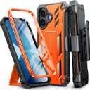 FNTCASE for iPhone 17 Phone Case: Military Grade Rugged Cell Phone Cover with Kickstand & Holster | Shockproof TPU Protection Bumper Matte Textured Design for Phone Cases 6.3 inch-Orange