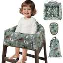 Baby High Chair Cover Restaurant with Strap Pads & 3-Point Harness, Machine Washable, Waterproof Portable Highchair Covers for Eating, Travel, Home Use - Fits Wooden Chairs, Green Dinosaurs
