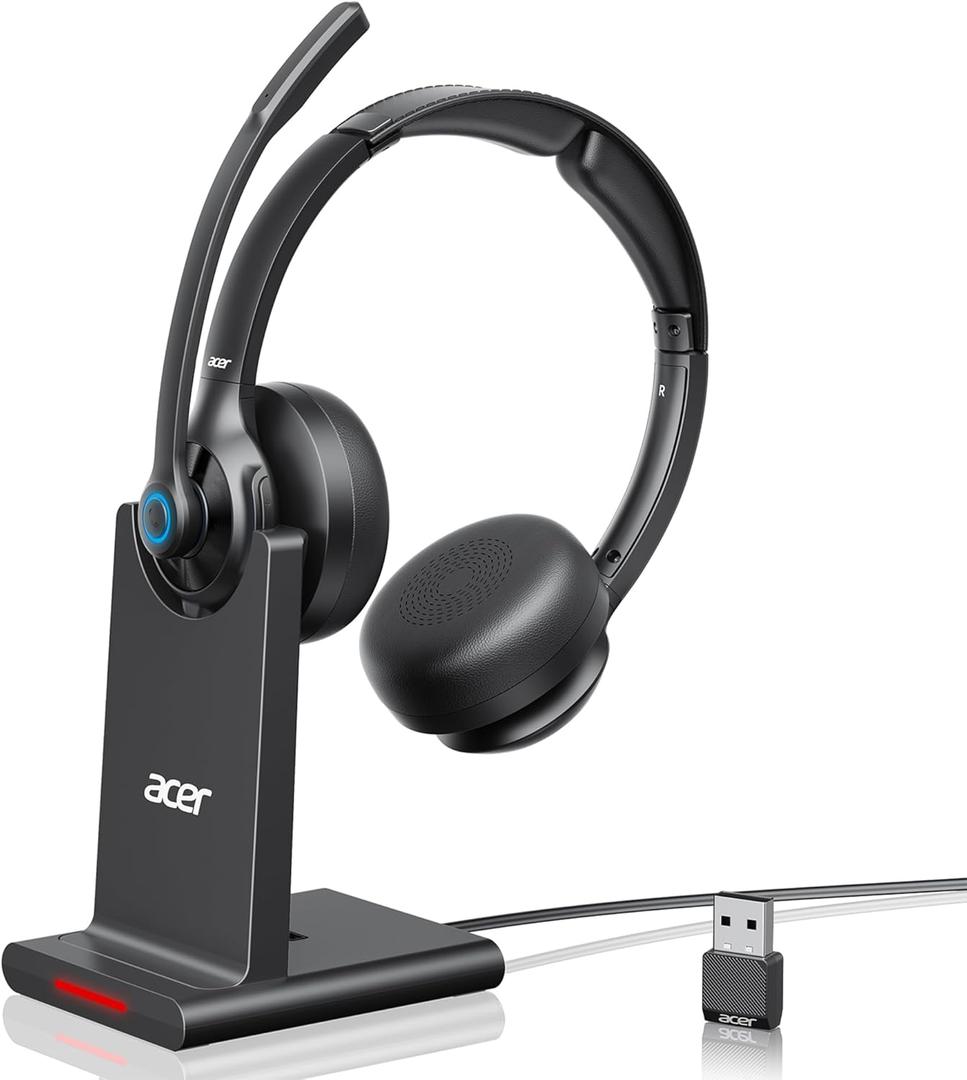 acer Wireless Headset with Mic for Work - 2.4G Bluetooth 5.3 Dual Mode Headphones,36Hrs Battery,ENC Crystal-Clear Calls Mic,USB Dongle for PC,Bluetooth Headset for Phone/Tablet, Home/Call Center (Black)